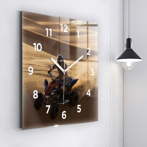 Square glass wall clock Quad in the desert
