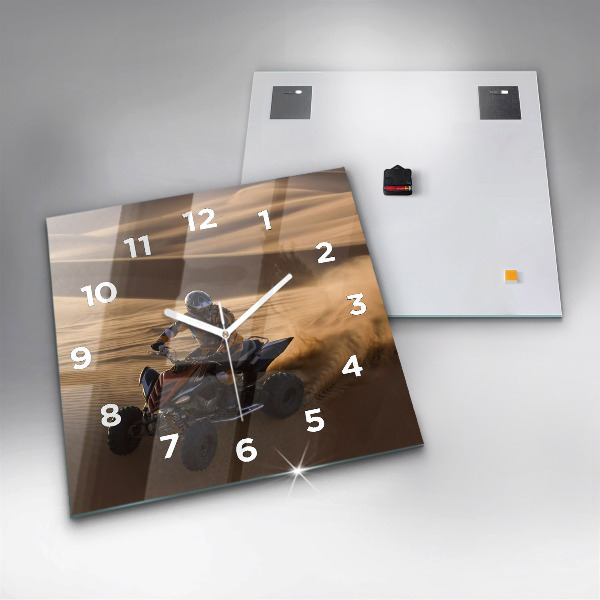 Square glass wall clock Quad in the desert