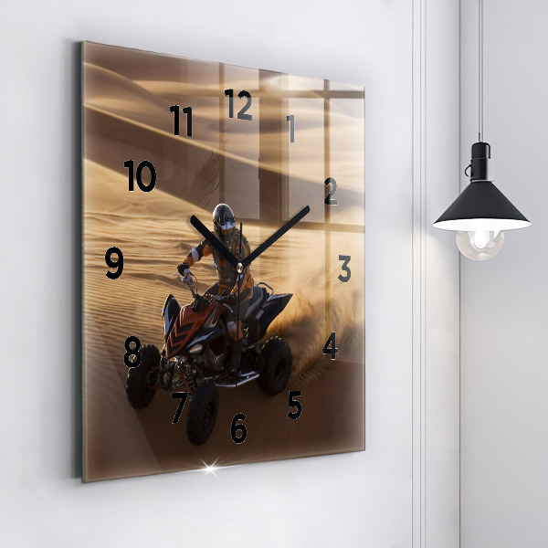 Square glass wall clock Quad in the desert