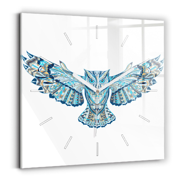 Square glass wall clock Owl in flight