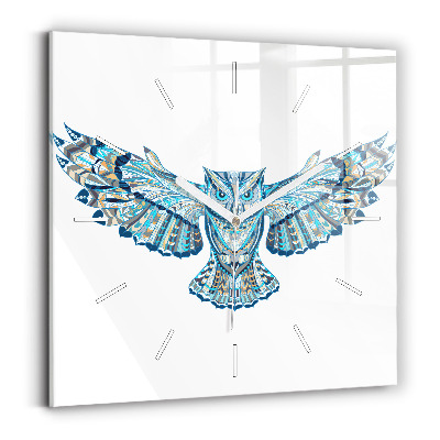 Square glass wall clock Owl in flight
