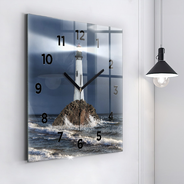 Square glass wall clock Lighthouse