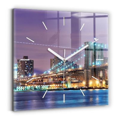 Square glass wall clock Brooklyn Bridge and East River