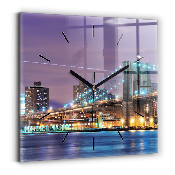 Square glass wall clock Brooklyn Bridge and East River
