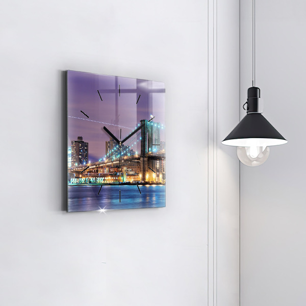 Square glass wall clock Brooklyn Bridge and East River
