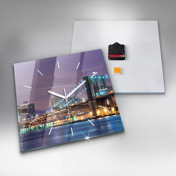 Square glass wall clock Brooklyn Bridge and East River