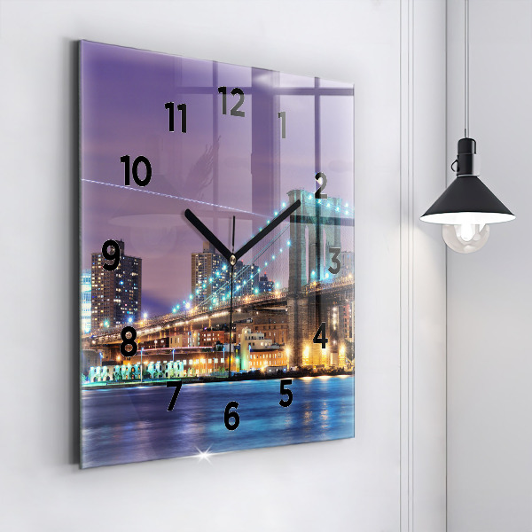 Square glass wall clock Brooklyn Bridge and East River