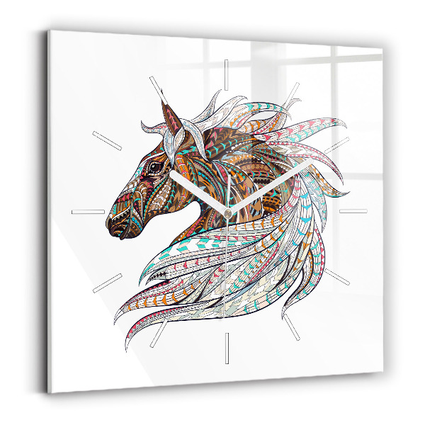 Square glass wall clock Horse illustration