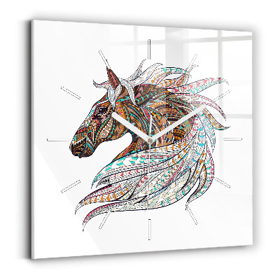 Square glass wall clock Horse illustration