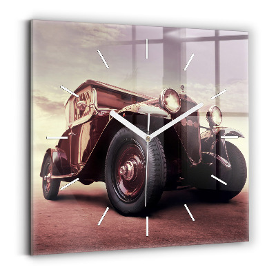 Square glass wall clock Vintage car