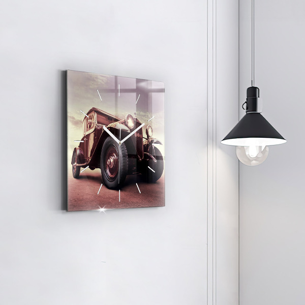 Square glass wall clock Vintage car
