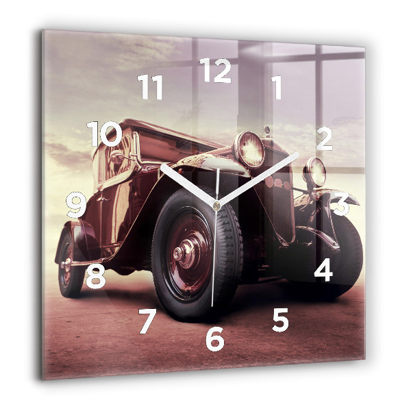 Square glass wall clock Vintage car