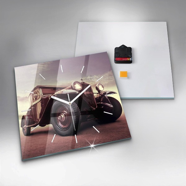 Square glass wall clock Vintage car