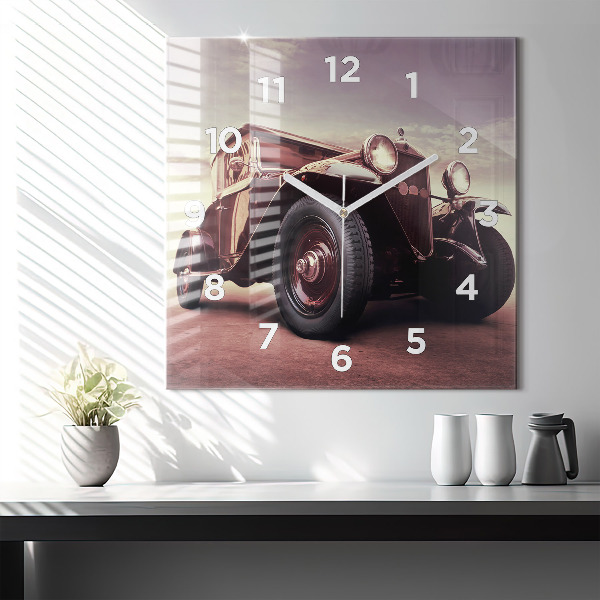Square glass wall clock Vintage car