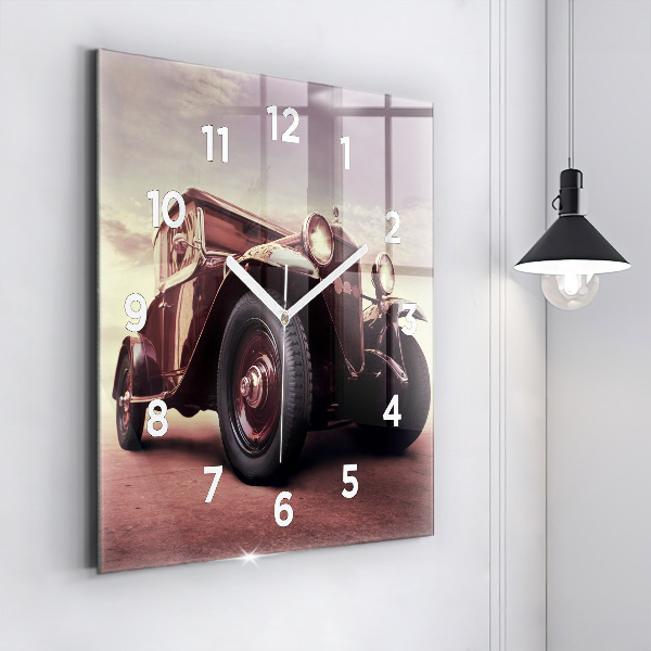 Square glass wall clock Vintage car