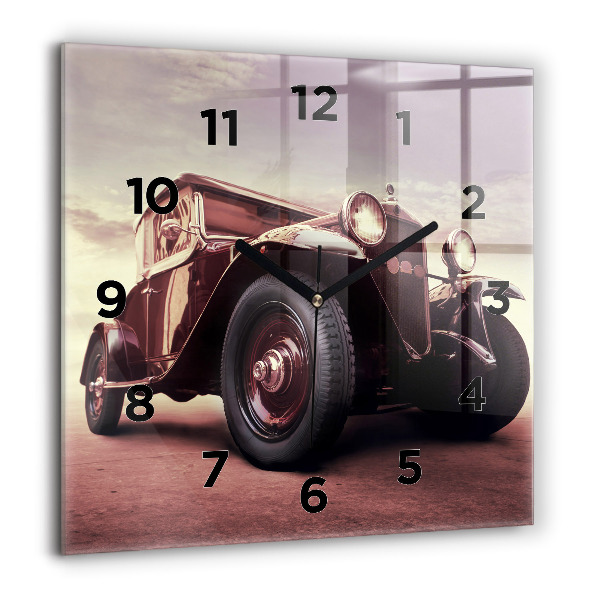 Square glass wall clock Vintage car