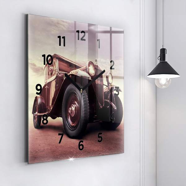Square glass wall clock Vintage car