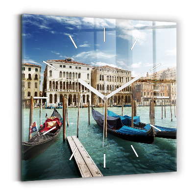 Square glass wall clock Gondolas Venice Italy