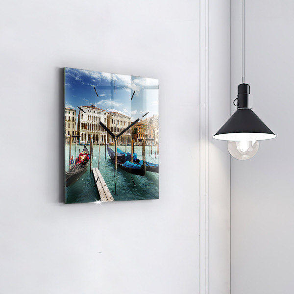 Square glass wall clock Gondolas Venice Italy