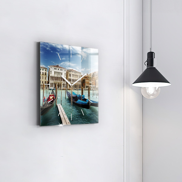 Square glass wall clock Gondolas Venice Italy