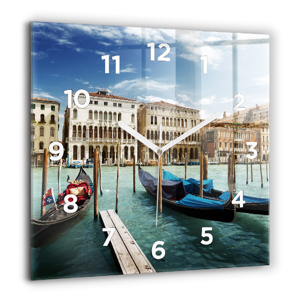 Square glass wall clock Gondolas Venice Italy