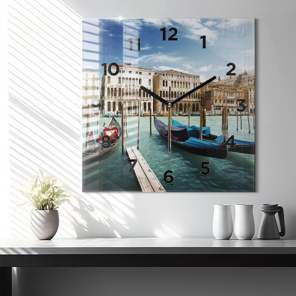 Square glass wall clock Gondolas Venice Italy