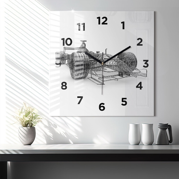 Square glass wall clock F1 car design