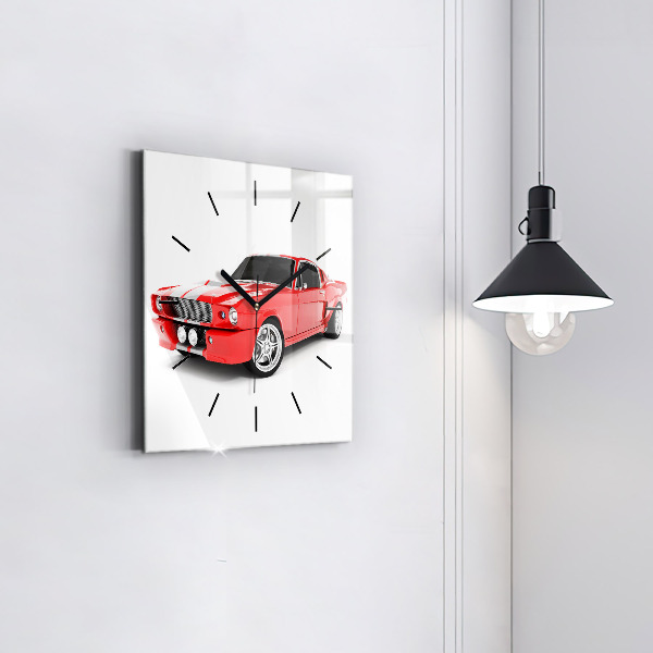 Square glass wall clock Sports car