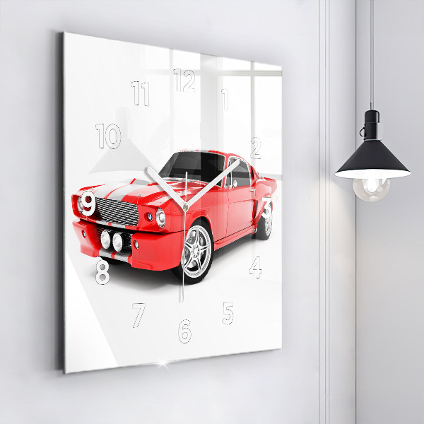 Square glass wall clock Sports car