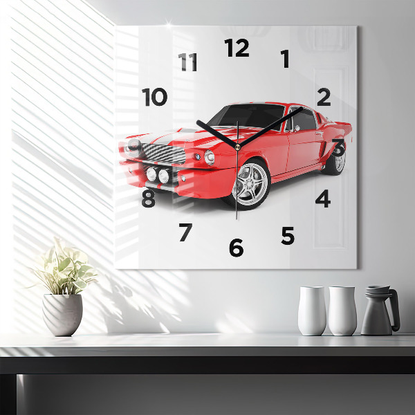 Square glass wall clock Sports car