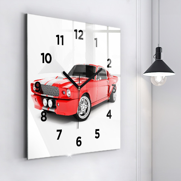 Square glass wall clock Sports car