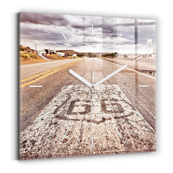 Square glass wall clock Route 66 USA