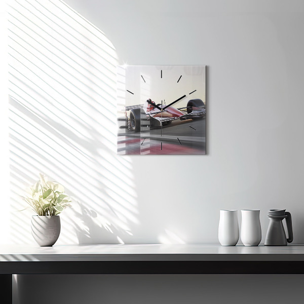 Square glass wall clock Sports racing car