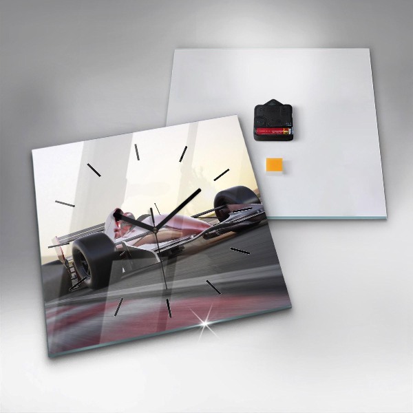 Square glass wall clock Sports racing car