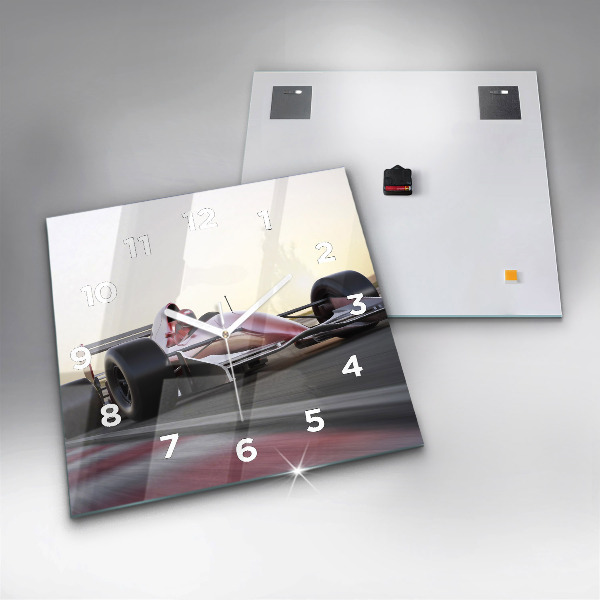 Square glass wall clock Sports racing car