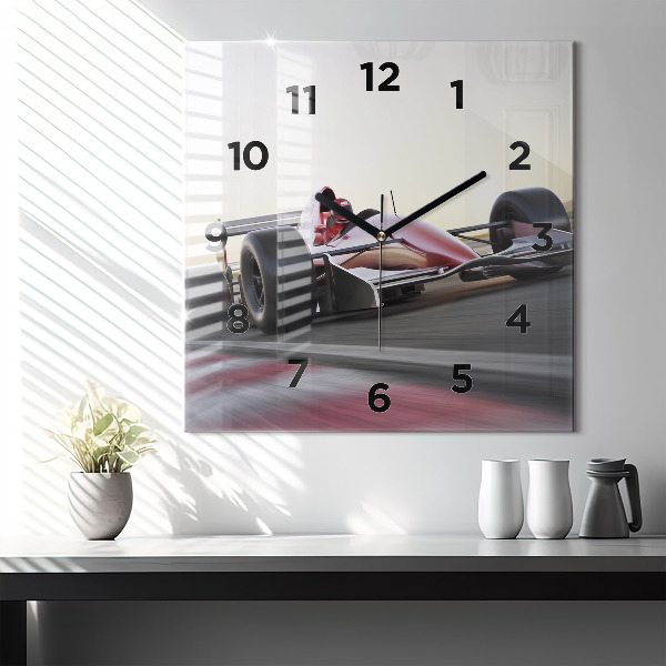 Square glass wall clock Sports racing car