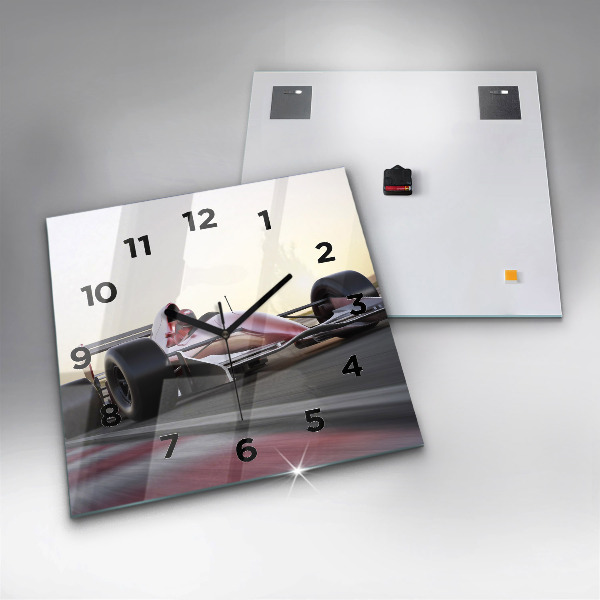 Square glass wall clock Sports racing car