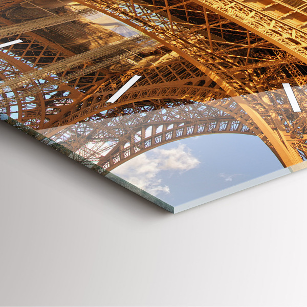 Square glass wall clock The Eiffel Tower against the clouds