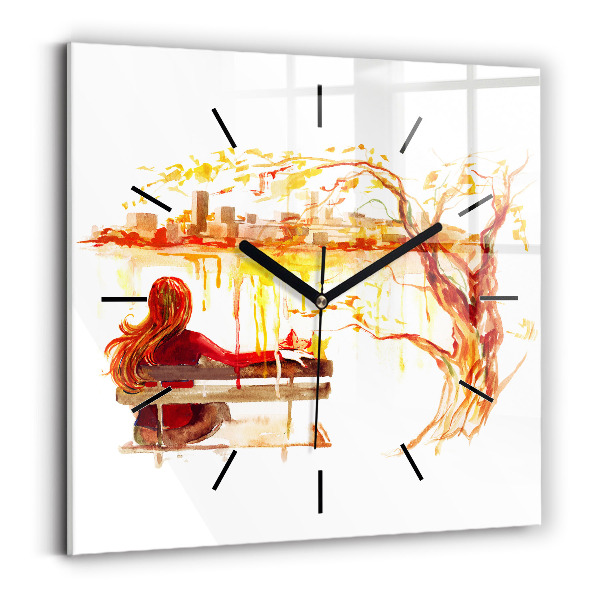 Square glass wall clock Autumn Landscape
