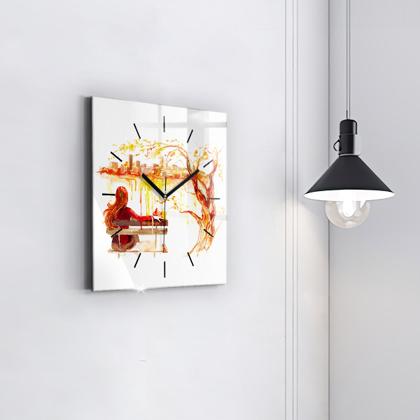 Square glass wall clock Autumn Landscape