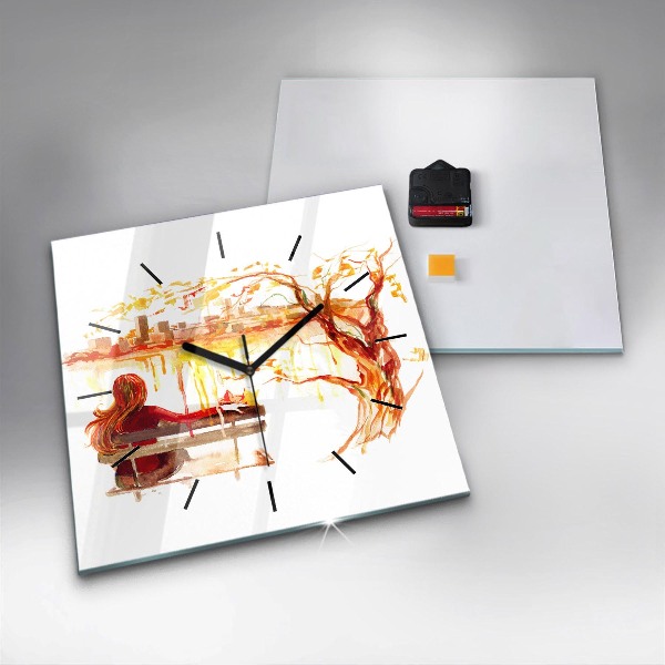Square glass wall clock Autumn Landscape
