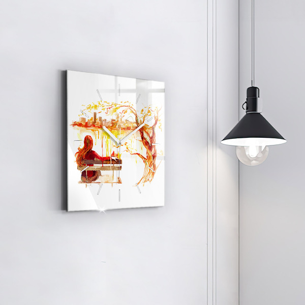 Square glass wall clock Autumn Landscape