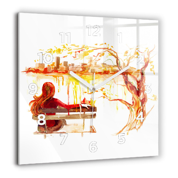Square glass wall clock Autumn Landscape