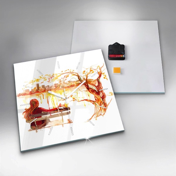 Square glass wall clock Autumn Landscape