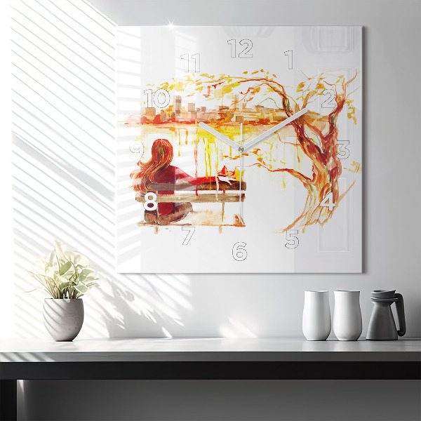 Square glass wall clock Autumn Landscape