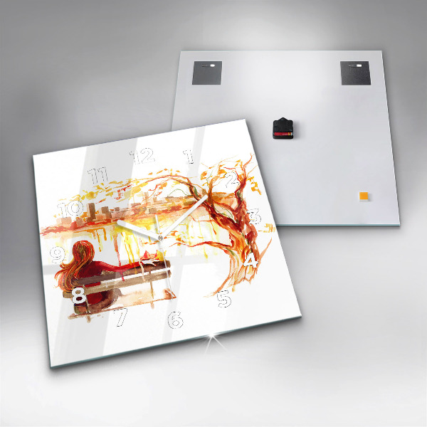 Square glass wall clock Autumn Landscape