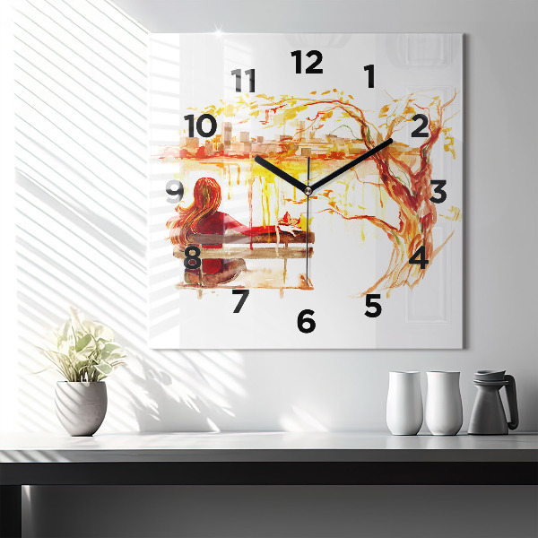 Square glass wall clock Autumn Landscape
