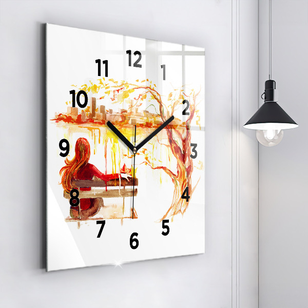 Square glass wall clock Autumn Landscape