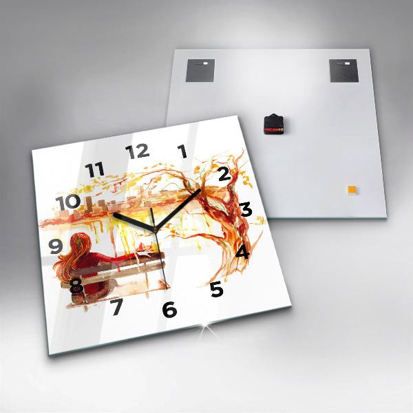 Square glass wall clock Autumn Landscape