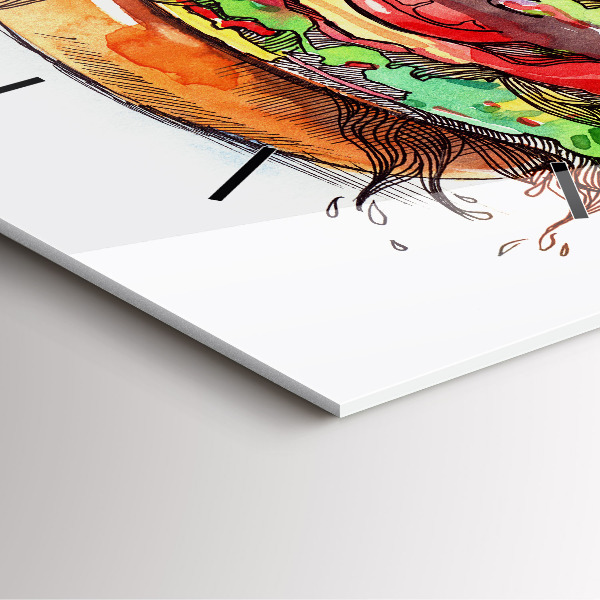 Square glass wall clock XXL Cheese Burger